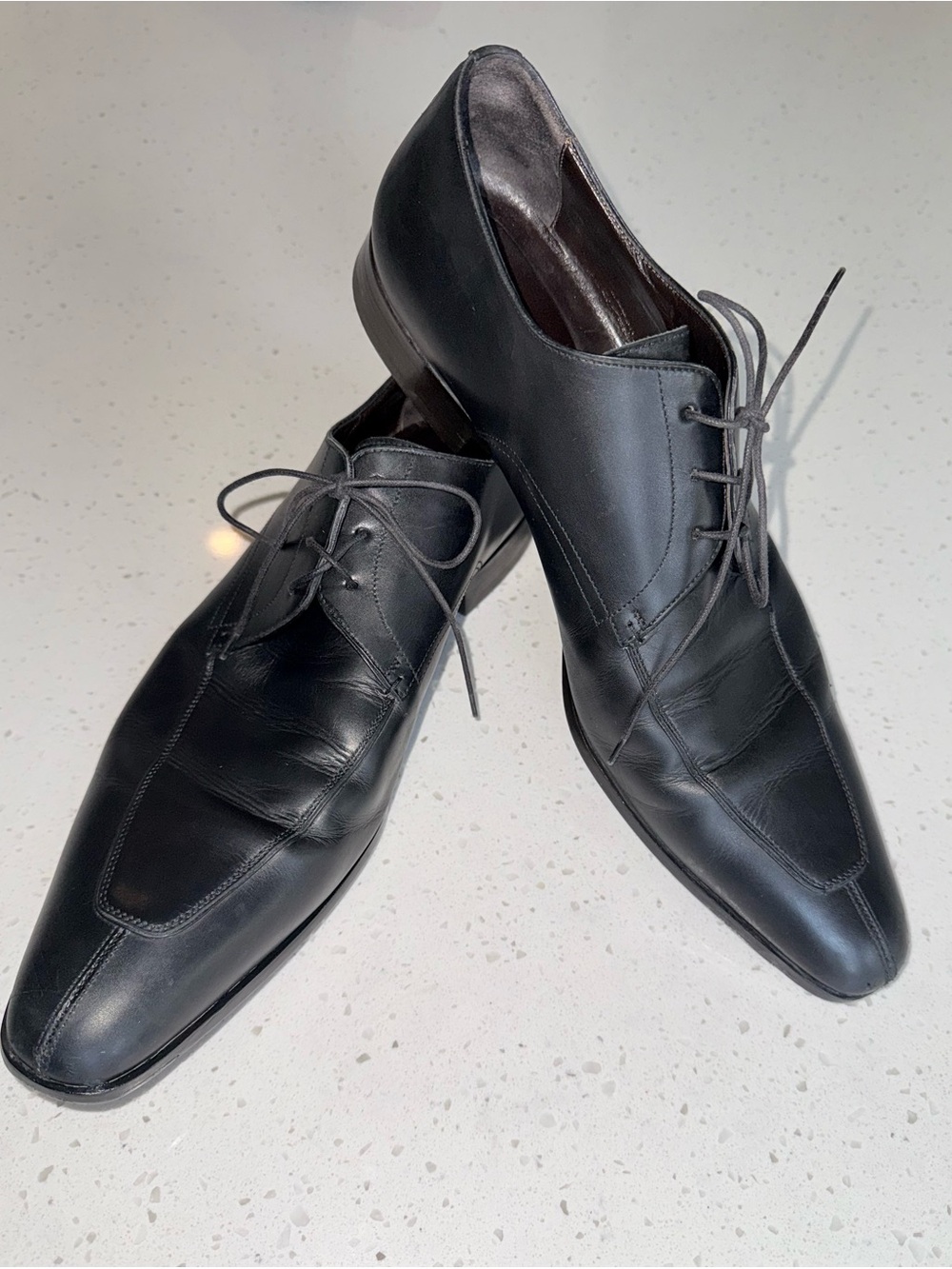 Santoni Black Leather Derby Shoes